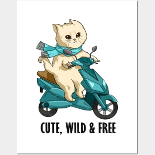 Cat with Scarf and Motorcycle Posters and Art